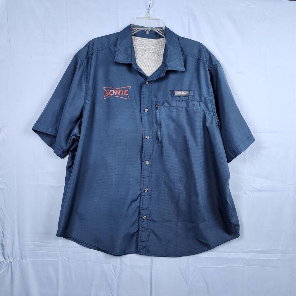 Sonic Drive In Uniform Shirt Eddie Bauer Blue Vented Short Sleeve Size XXL